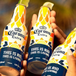 Garrafa de alumínio Corona 100% reciclável, lançada exclusivamente para o verão no Rio de Janeiro.