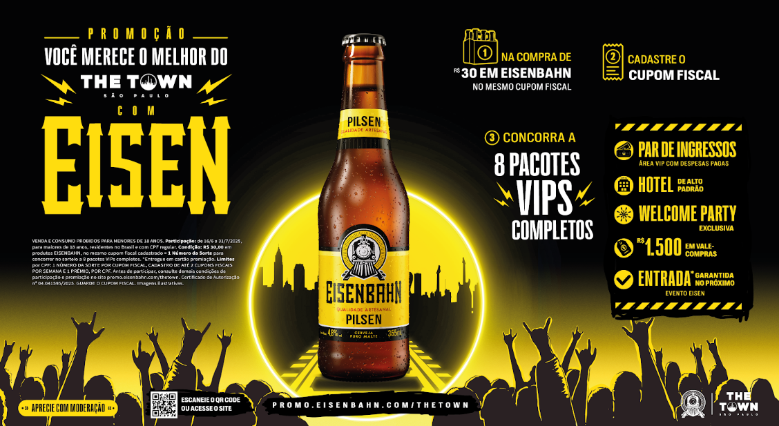 A promoção Eisenbahn leva você e um acompanhante para o The Town 2025 com direito a festa, hospedagem, presentes e área VIP.