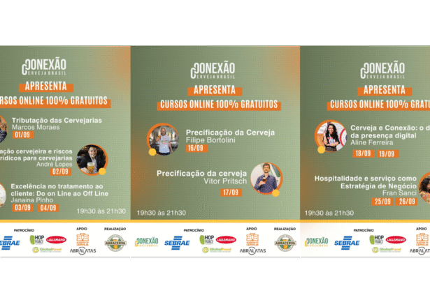 Abracerva promove cursos online gratuitos em setembro com especialistas do setor no projeto Conexão Cerveja Brasil. Confira a programação.