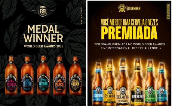 Baden Baden e Eisenbahn, do Grupo HEINEKEN, brilham no World Beer Awards e International Beer Challenge com 16 medalhas, incluindo três Country Winners.