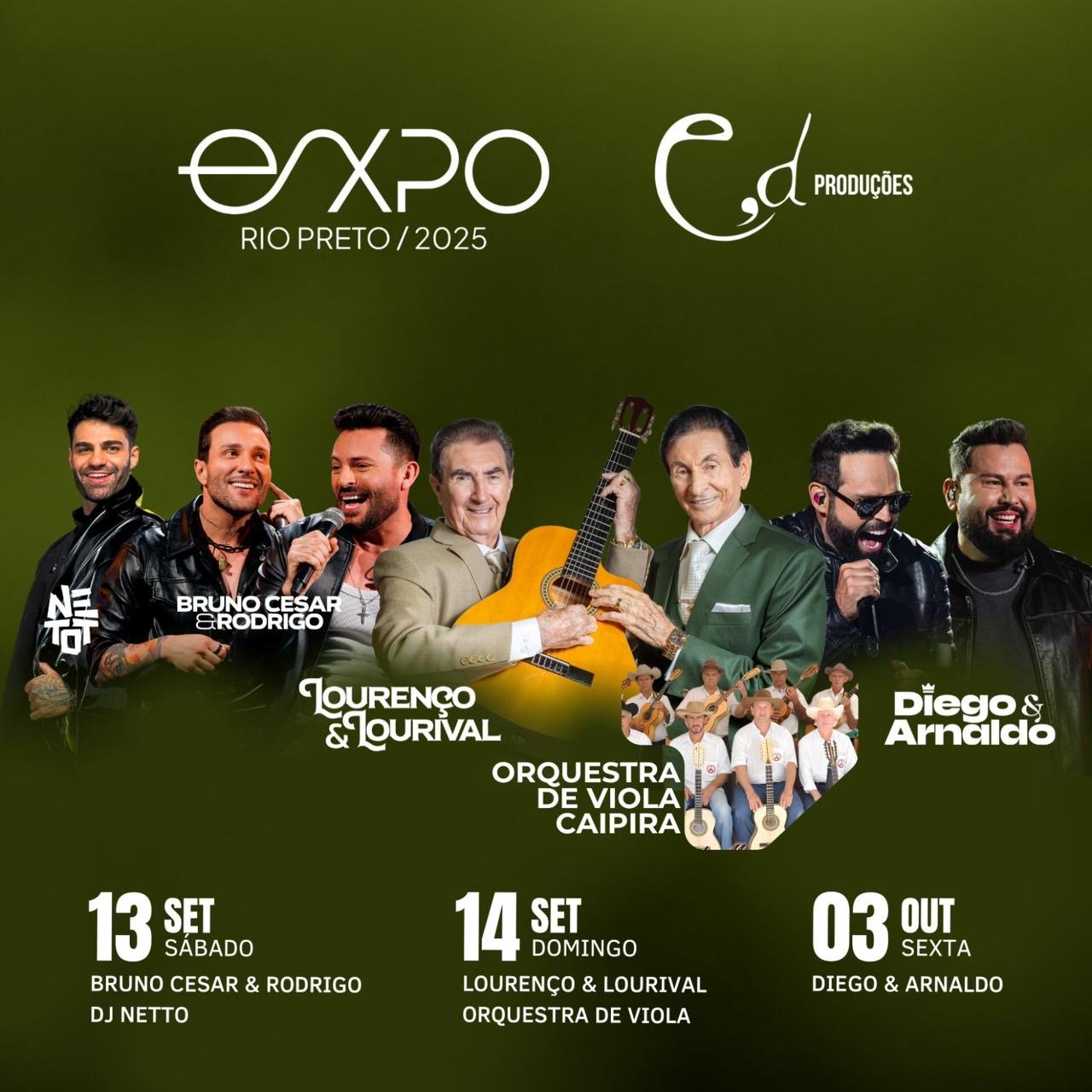 A 62ª EXPO Rio Preto reúne gastronomia, negócios e shows de artistas como Diego & Arnaldo e Lourenço & Lourival entre setembro e outubro de 2025.