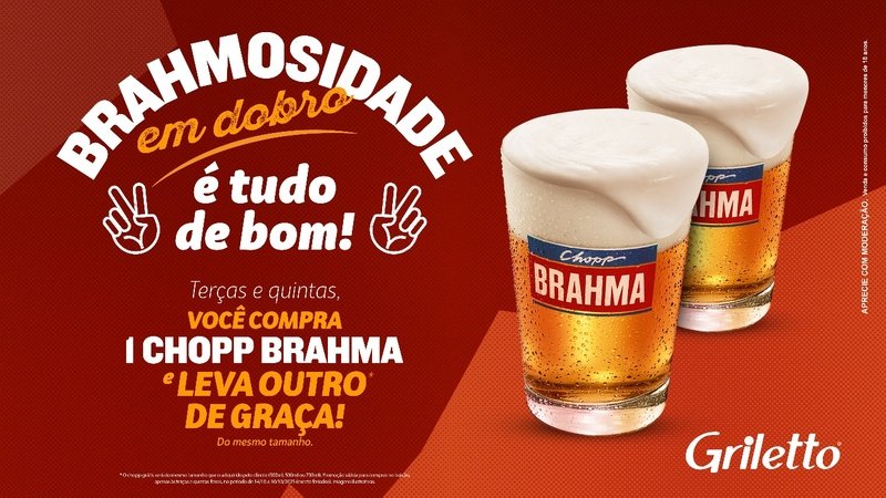 Griletto oferece chopp Brahma em dobro até 30 de outubro