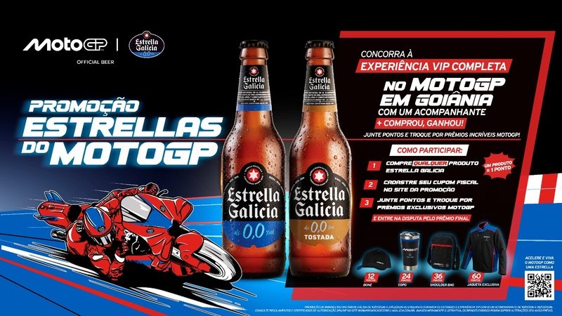 Estrella Galicia lança promoção no Brasil com brindes exclusivos e experiência VIP para a etapa do MotoGP em Goiânia. Saiba como participar.